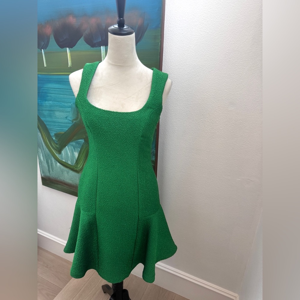 Green Textured Fit-and-Flare Dress